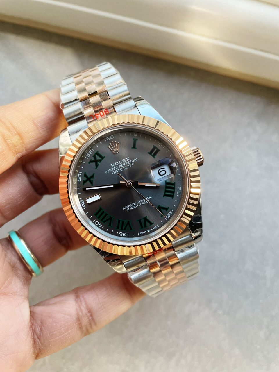 GMF GM Factory 1:1 DateJust Men 41mm 'wimbledon' RG and SS V2 Grey textured Dial Roman Markers