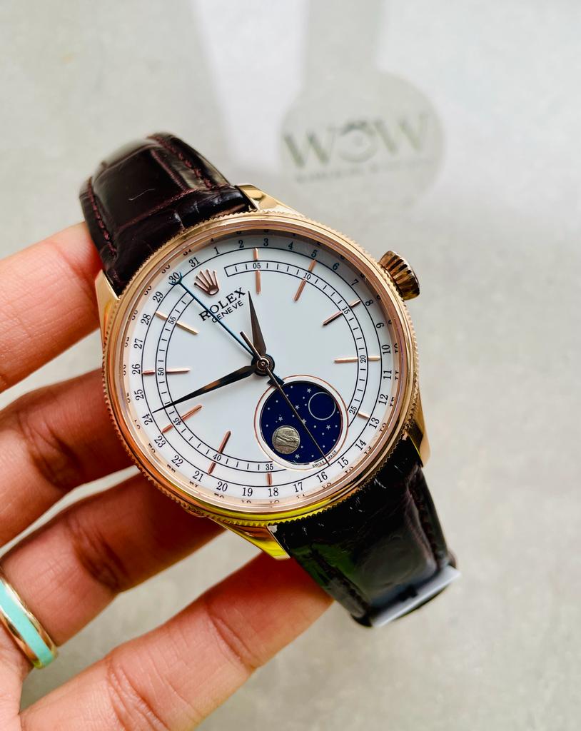 Cellini Moonphase 50535 RG White Dial on Leather Strap Asia 3195 Mod
