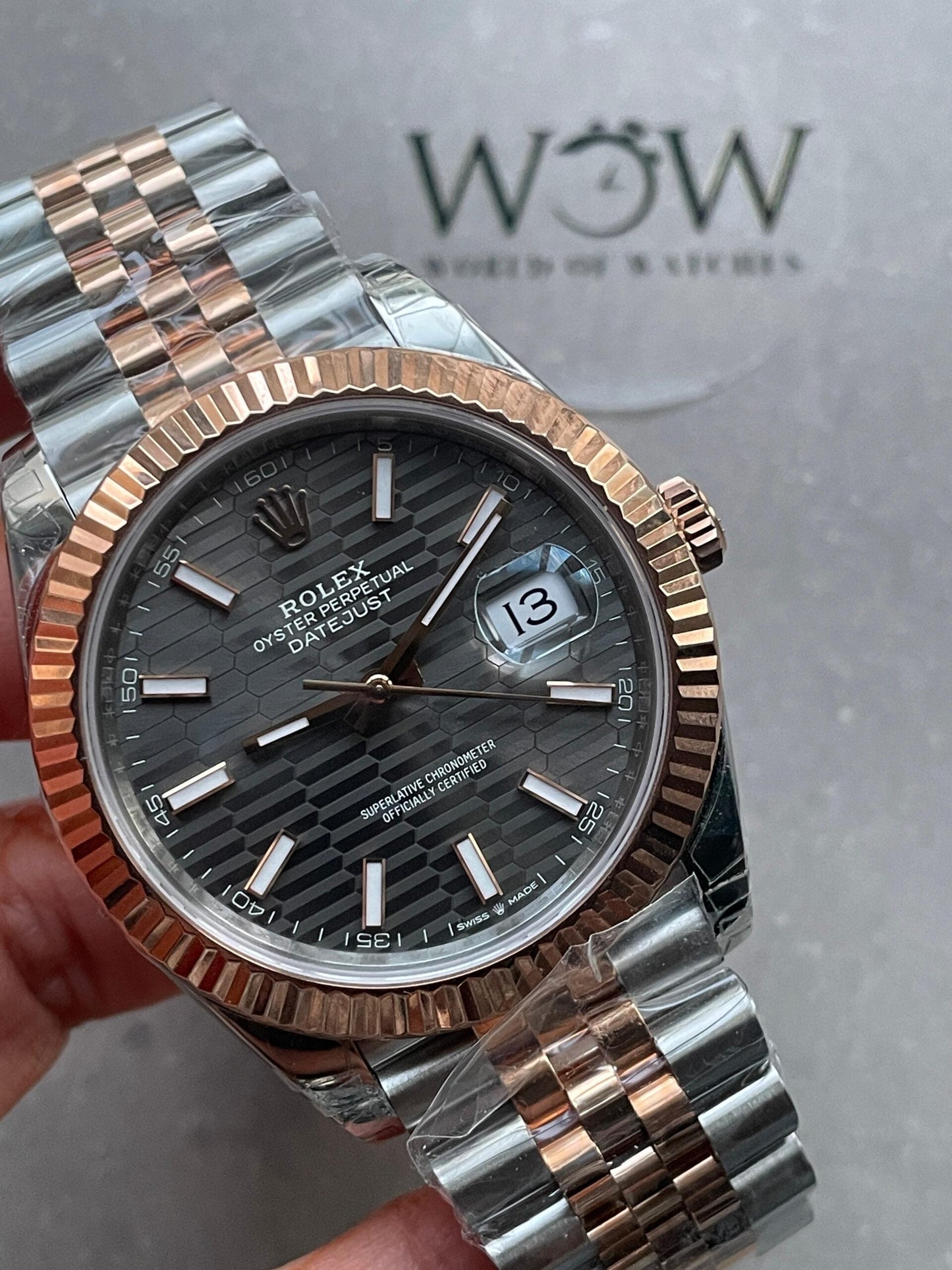 VSF Factory 1:1 Datejust 41mm 126331 904L RG/SS Fltued Bezel Pattern Motif Grey Dial Stick VS3235