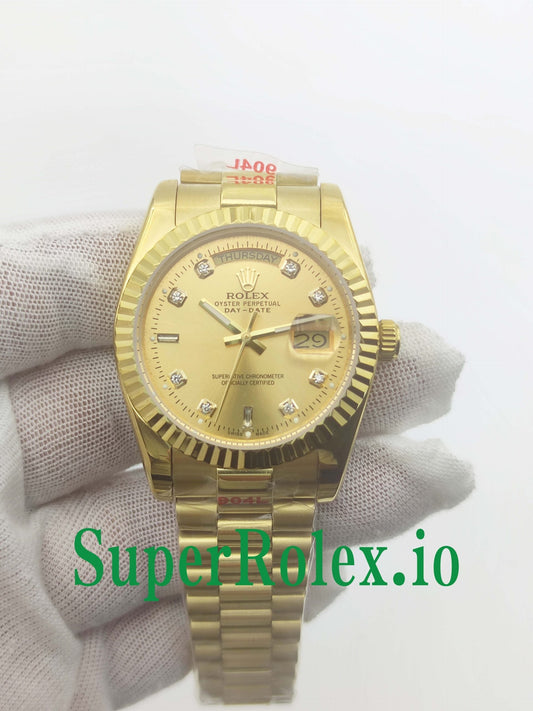 Day-Date 36MM Yellow Gold Silver Diamond Dial Ref.118238
