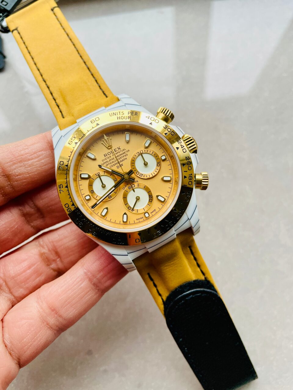 DIWF Factory 1:1 Daytona DIW White Carbon/YG Best Edition Gold Dial A7750