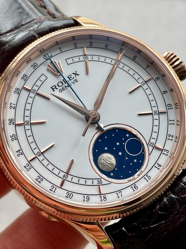 Cellini Moonphase 50535 RG White Dial on Leather Strap Asia 3195 Mod