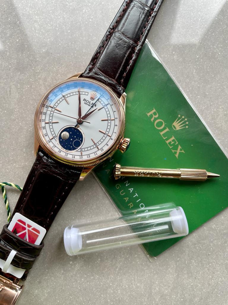 Cellini Moonphase 50535 RG White Dial on Leather Strap Asia 3195 Mod