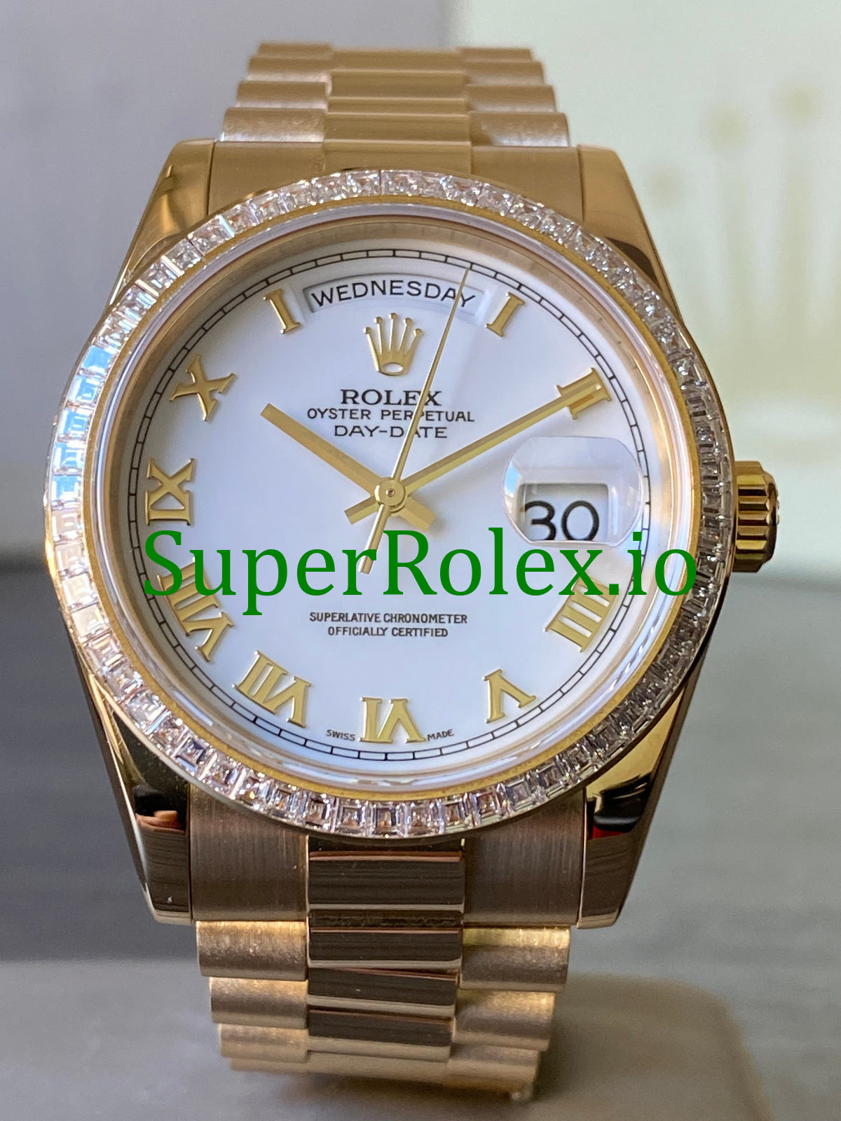 Day-Date 36MM Yellow Gold White Roman Dial Ref.118398BR