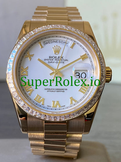 Day-Date 36MM Yellow Gold White Roman Dial Ref.118398BR