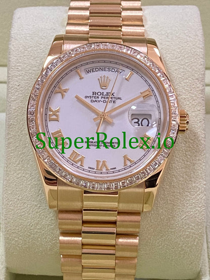 Day-Date 36MM Yellow Gold White Roman Dial Ref.118398BR