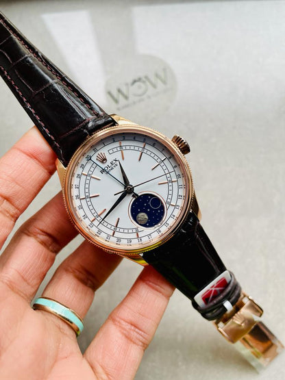 Cellini Moonphase 50535 RG White Dial on Leather Strap Asia 3195 Mod