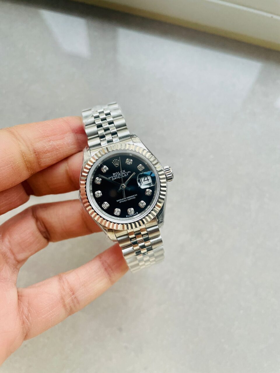 Datejust 28mm 904L SS Black Dial Diamond markers
