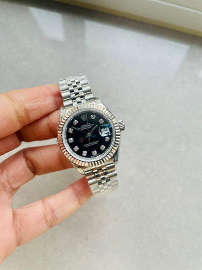 Datejust 28mm 904L SS Black Dial Diamond markers