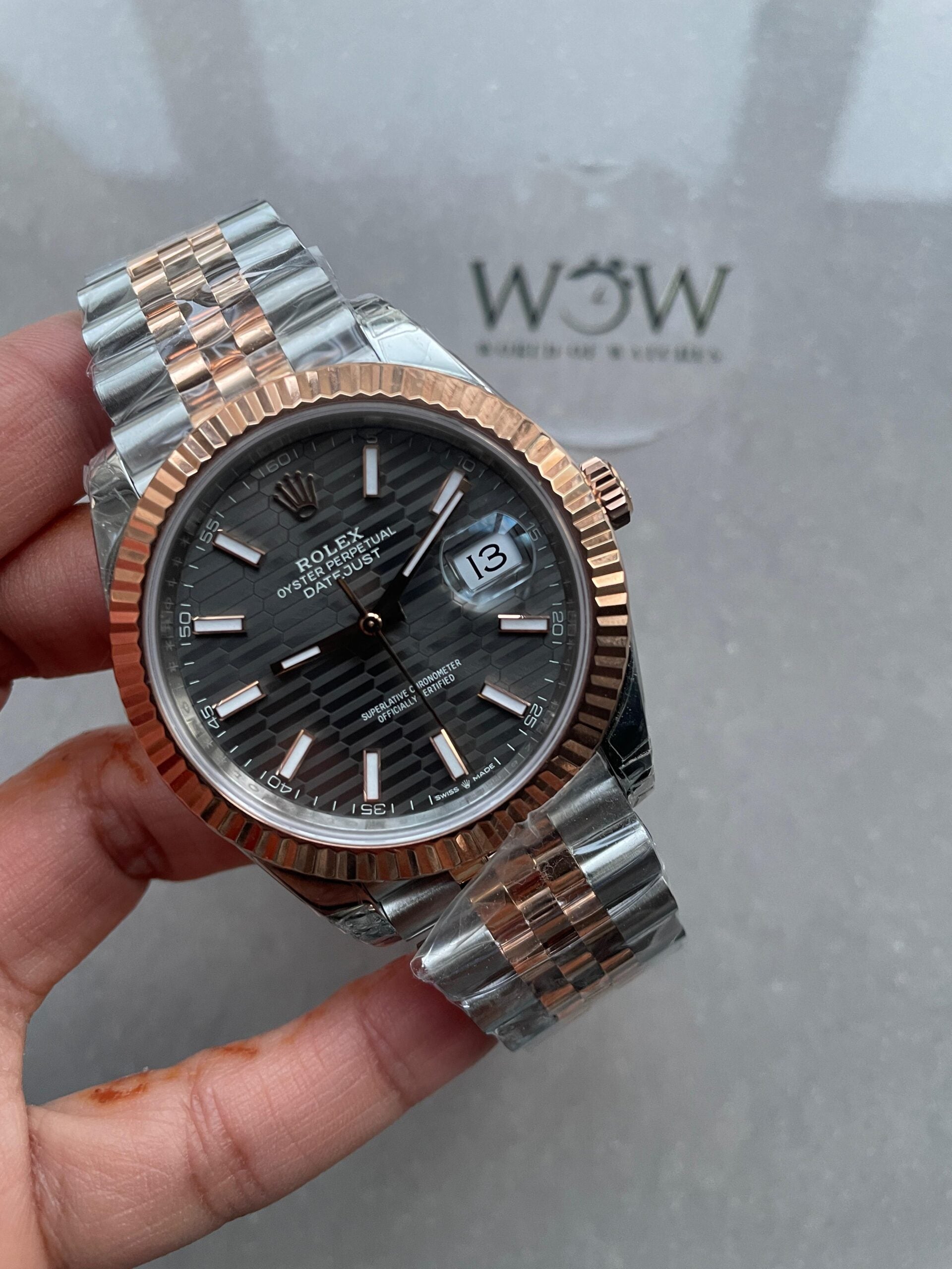 VSF Factory 1:1 Datejust 41mm 126331 904L RG/SS Fltued Bezel Pattern Motif Grey Dial Stick VS3235