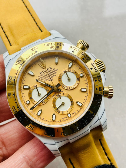 DIWF Factory 1:1 Daytona DIW White Carbon/YG Best Edition Gold Dial A7750