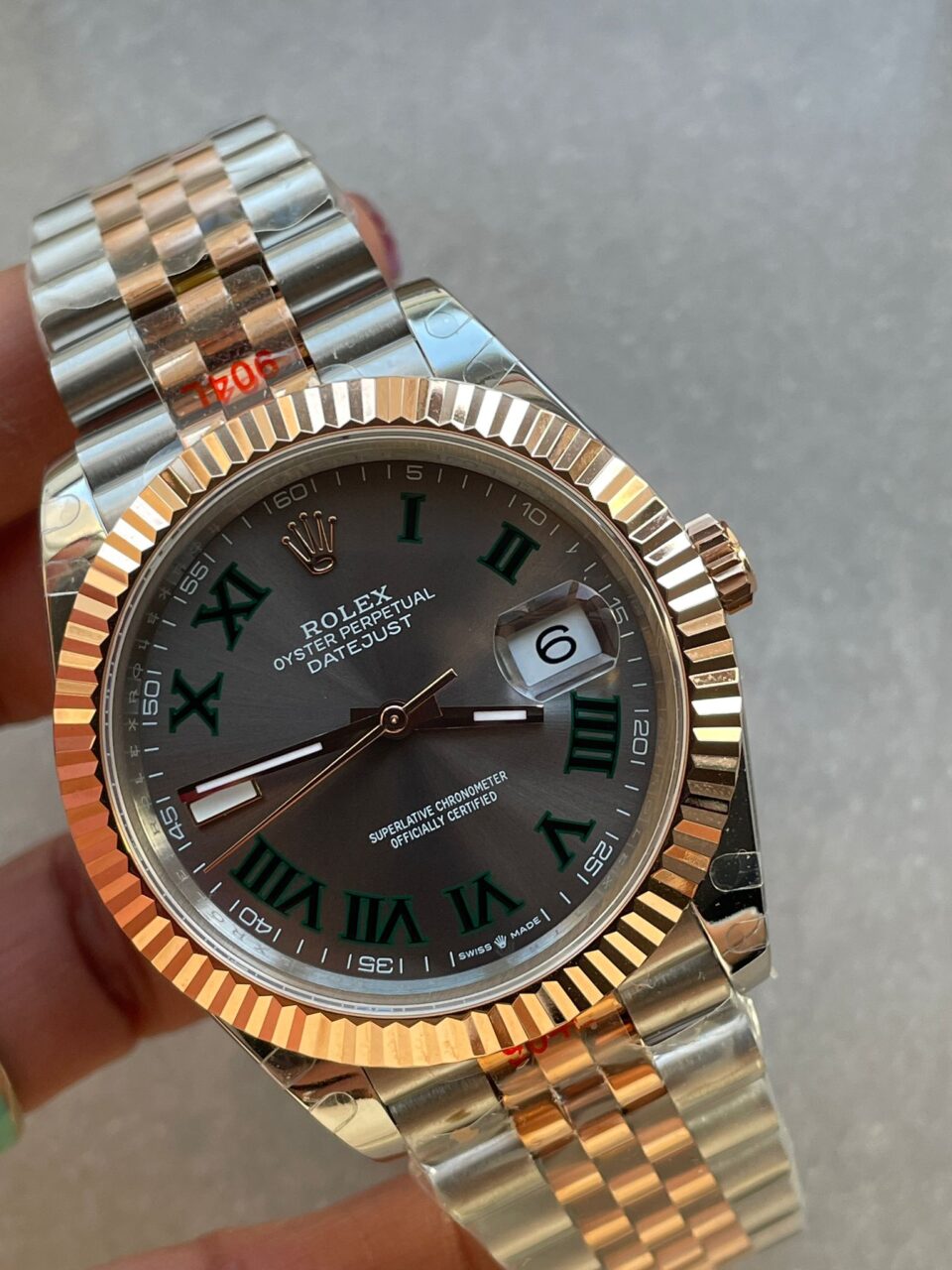 GMF GM Factory 1:1 DateJust Men 41mm 'wimbledon' RG and SS V2 Grey textured Dial Roman Markers