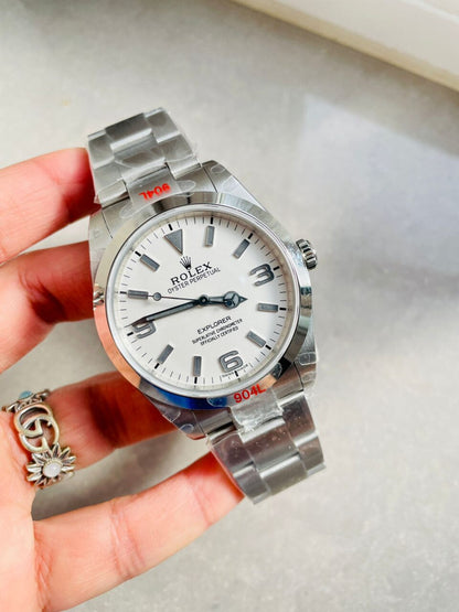 JDF Factory 1:1 Explorer 124270 36mm 904L Steel Best Edition White Dial VR3230
