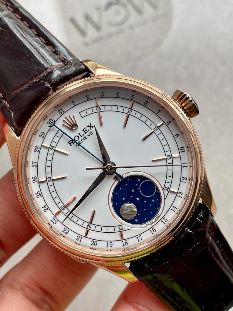 Cellini Moonphase 50535 RG White Dial on Leather Strap Asia 3195 Mod