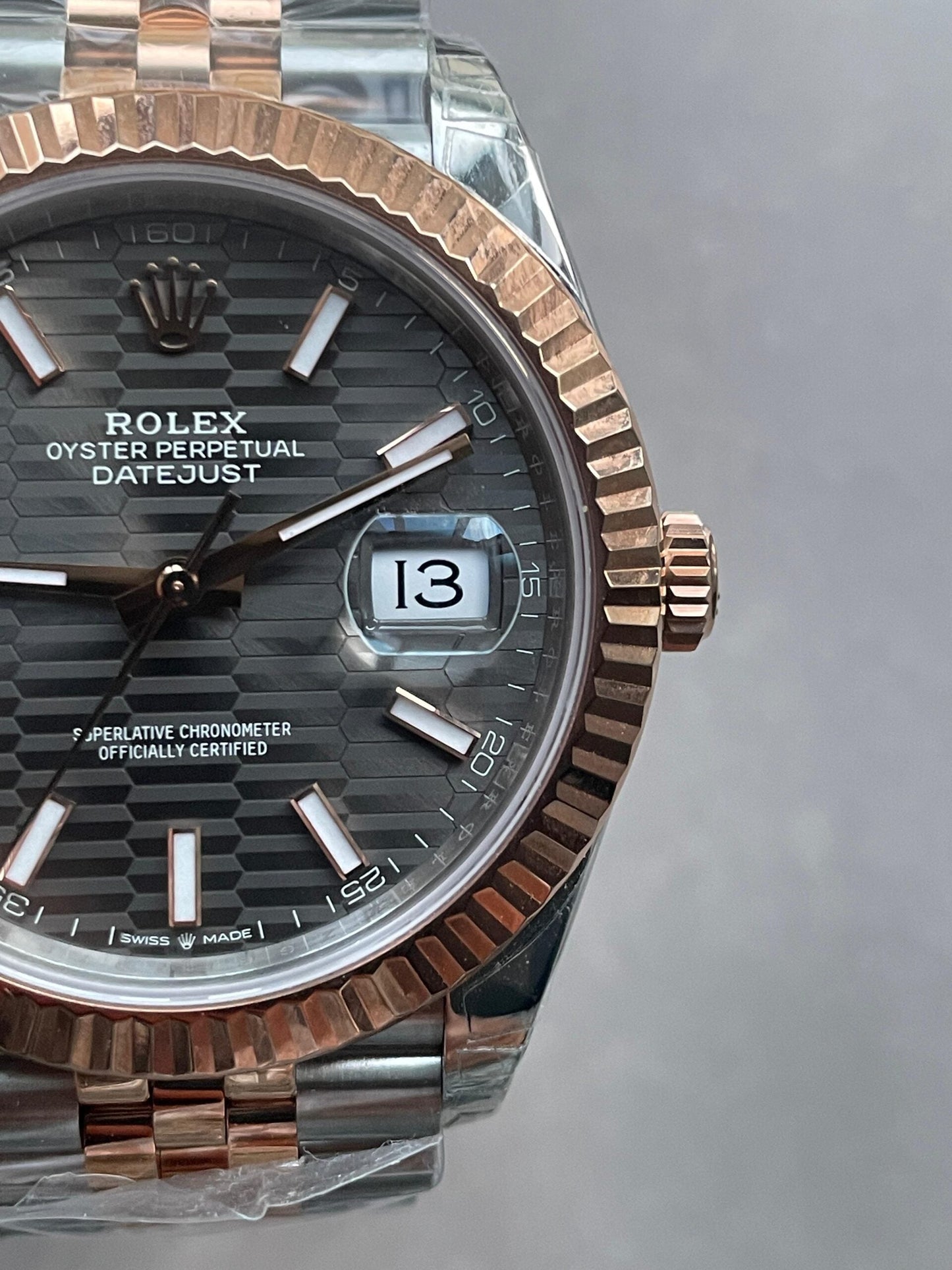 VSF Factory 1:1 Datejust 41mm 126331 904L RG/SS Fltued Bezel Pattern Motif Grey Dial Stick VS3235