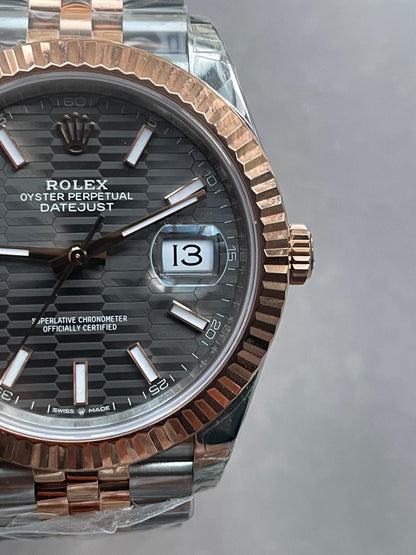 VSF Factory 1:1 Datejust 41mm 126331 904L RG/SS Fltued Bezel Pattern Motif Grey Dial Stick VS3235
