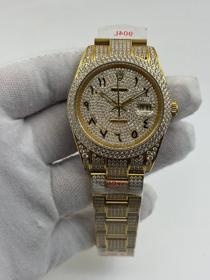 OYSTER PERPETUAL 41mm 904L SS SILVER/GOLD MOISSANITE DIAMONDS BRACELET AND DIAL A2824 iced out