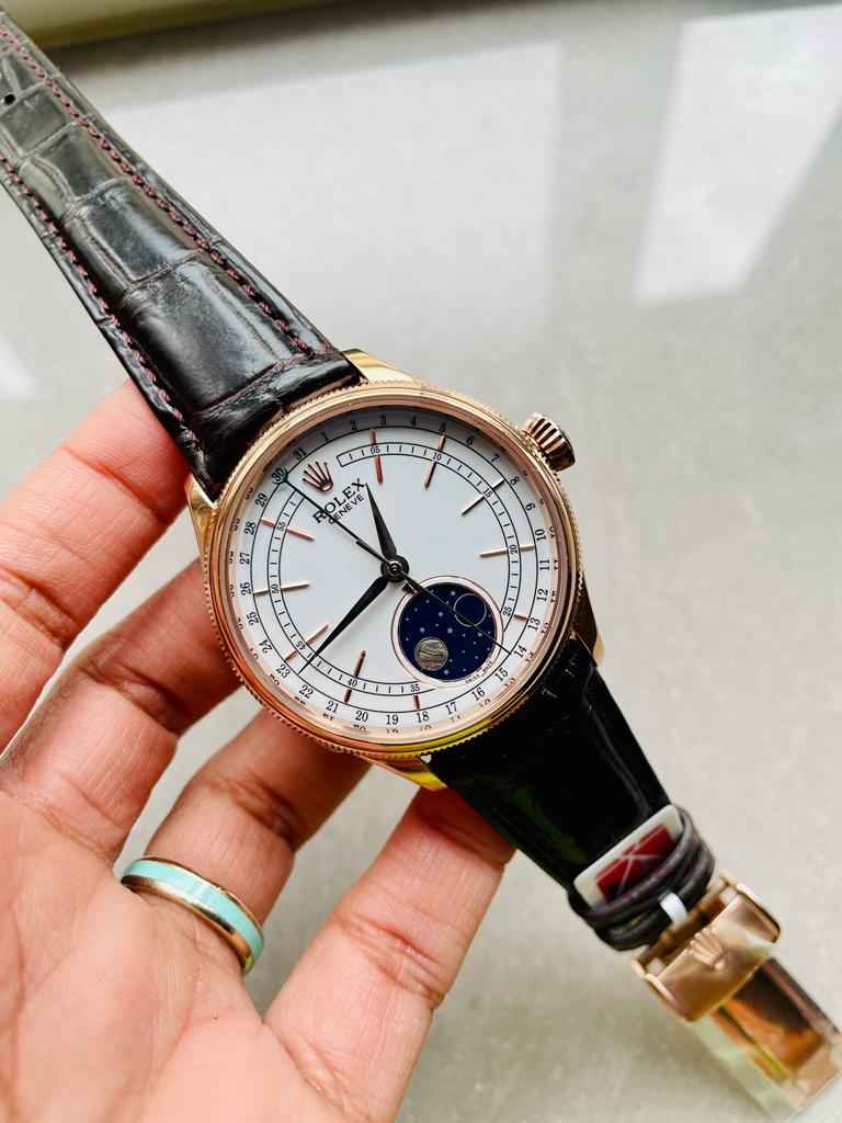 Cellini Moonphase 50535 RG White Dial on Leather Strap Asia 3195 Mod