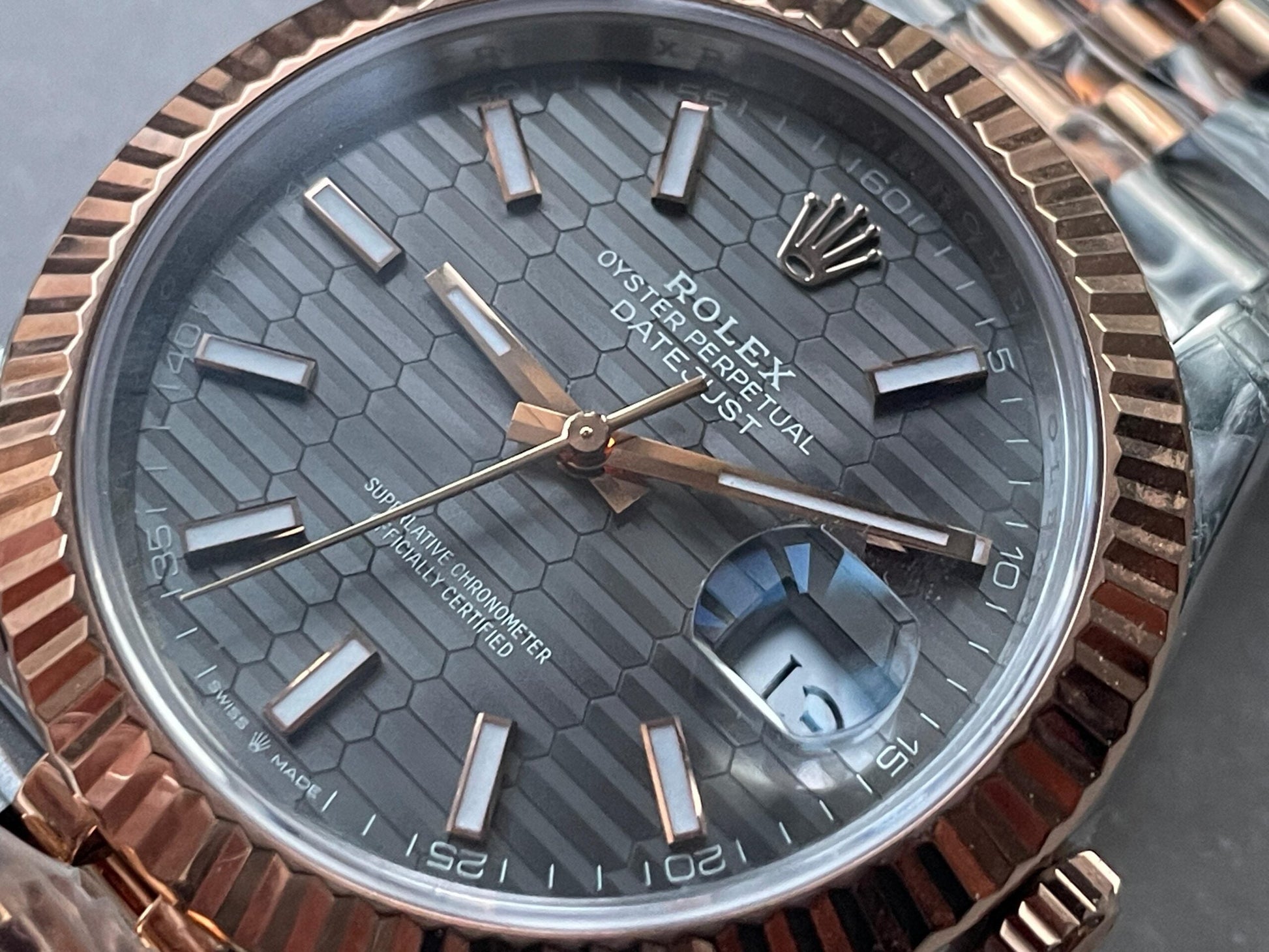 VSF Factory 1:1 Datejust 41mm 126331 904L RG/SS Fltued Bezel Pattern Motif Grey Dial Stick VS3235