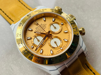 DIWF Factory 1:1 Daytona DIW White Carbon/YG Best Edition Gold Dial A7750