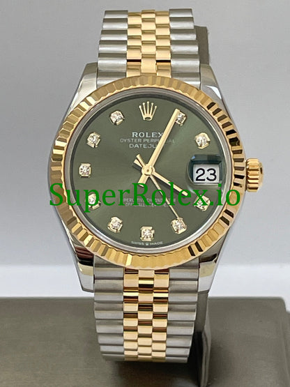 Datejust 31 Steel and Yellow Gold Olive Green Diamond Dial Ref.278273