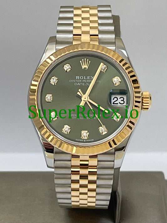 Datejust 31 Steel and Yellow Gold Olive Green Diamond Dial Ref.278273