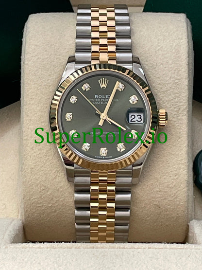 Datejust 31 Steel and Yellow Gold Olive Green Diamond Dial Ref.278273