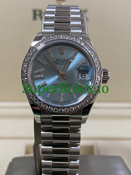 Platinum Lady-Datejust 28 Ice Blue Diamond Dial Ref.279136RBR
