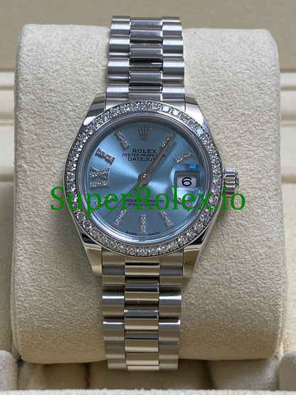 Platinum Lady-Datejust 28 Ice Blue Diamond Dial Ref.279136RBR