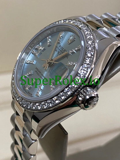 Platinum Lady-Datejust 28 Ice Blue Diamond Dial Ref.279136RBR