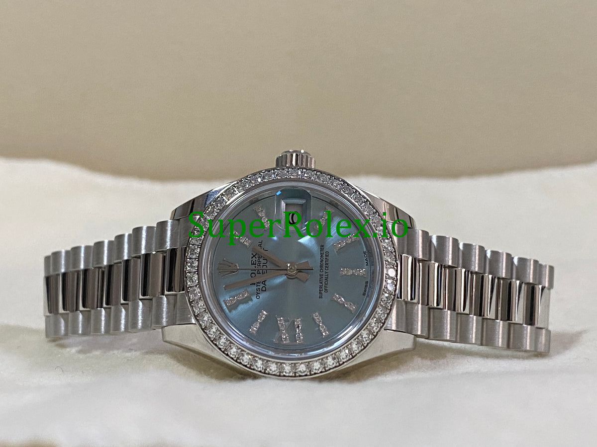 Platinum Lady-Datejust 28 Ice Blue Diamond Dial Ref.279136RBR