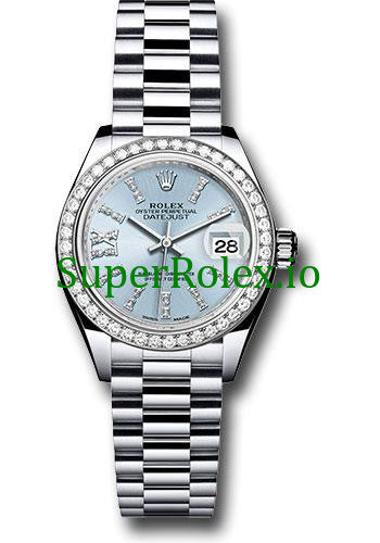 Platinum Lady-Datejust 28 Ice Blue Diamond Dial Ref.279136RBR