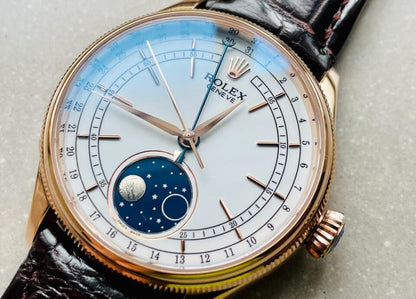 Cellini Moonphase 50535 RG White Dial on Leather Strap Asia 3195 Mod