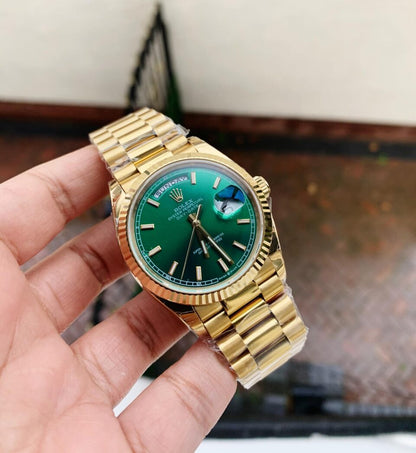 EWF Factory 1:1 Day Date 40 YG 904L Steel Best Edition Green Dial A3255