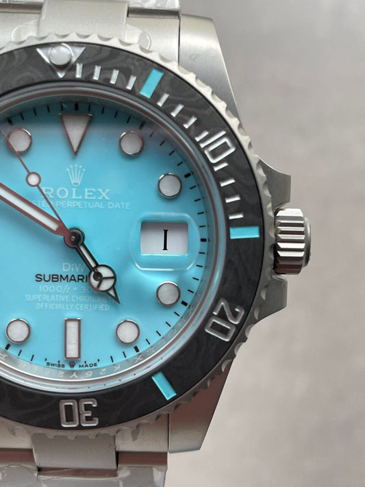 DIWF FACTORY 1:1 Submariner Sandblasted Best Edition Carbon Bezel Tiffany Blue Dial Dial VR3135