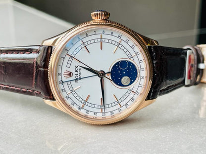 Cellini Moonphase 50535 RG White Dial on Leather Strap Asia 3195 Mod