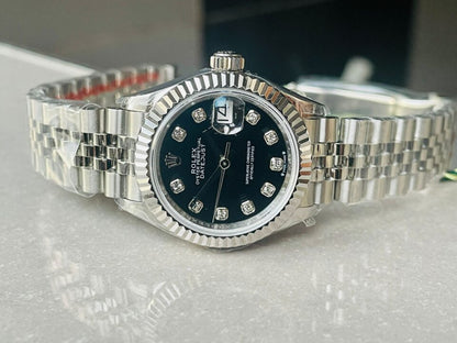 Datejust 28mm 904L SS Black Dial Diamond markers