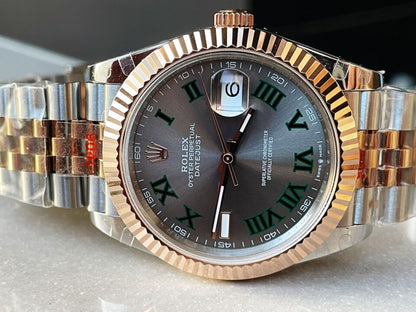 GMF GM Factory 1:1 DateJust Men 41mm 'wimbledon' RG and SS V2 Grey textured Dial Roman Markers