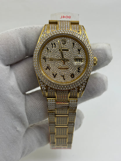OYSTER PERPETUAL 41mm 904L SS SILVER/GOLD MOISSANITE DIAMONDS BRACELET AND DIAL A2824 iced out