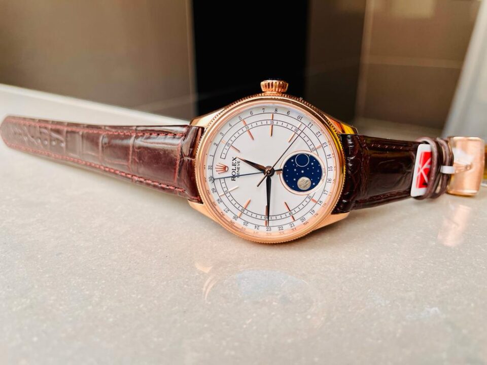 Cellini Moonphase 50535 RG White Dial on Leather Strap Asia 3195 Mod