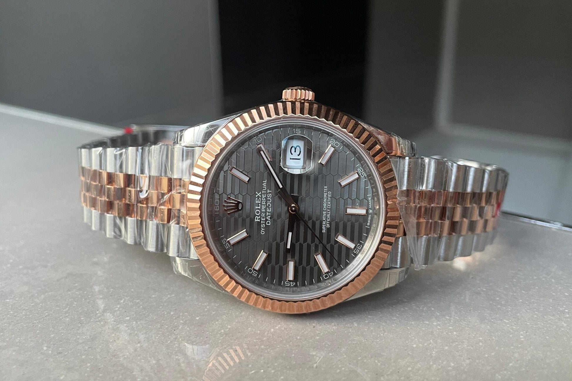 VSF Factory 1:1 Datejust 41mm 126331 904L RG/SS Fltued Bezel Pattern Motif Grey Dial Stick VS3235