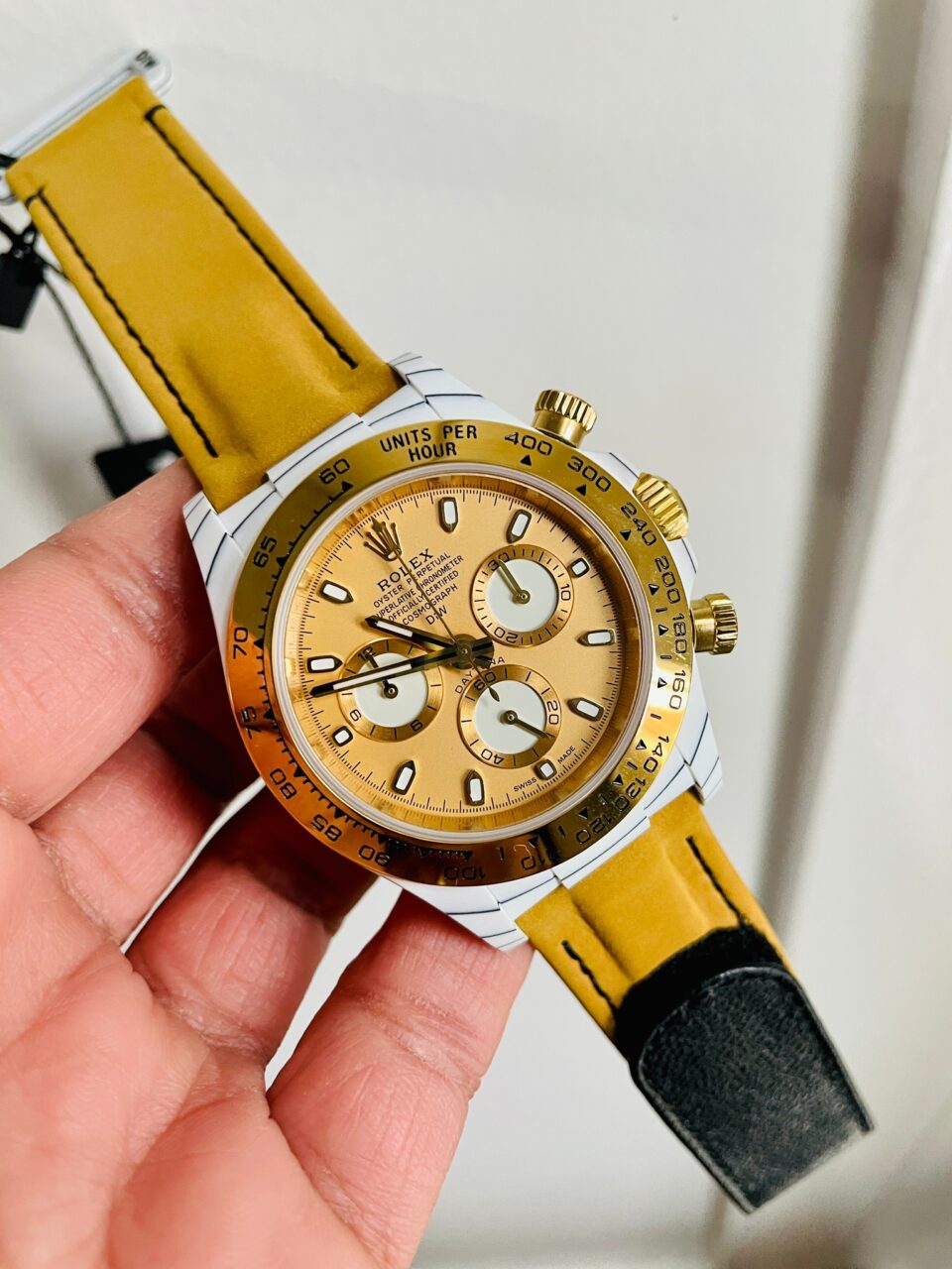 DIWF Factory 1:1 Daytona DIW White Carbon/YG Best Edition Gold Dial A7750