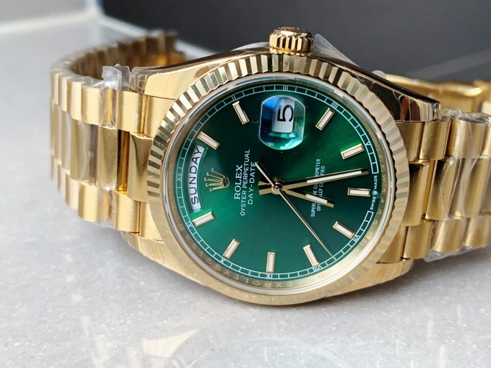 EWF Factory 1:1 Day Date 40 YG 904L Steel Best Edition Green Dial A3255