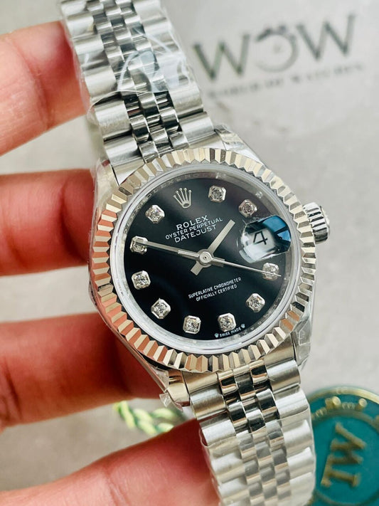Datejust 28mm 904L SS Black Dial Diamond markers
