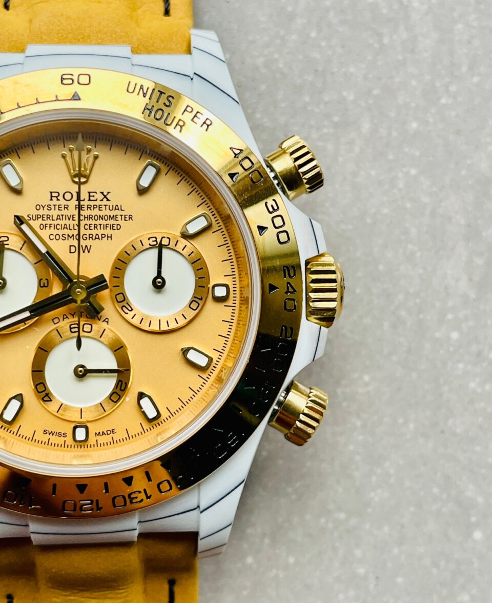 DIWF Factory 1:1 Daytona DIW White Carbon/YG Best Edition Gold Dial A7750