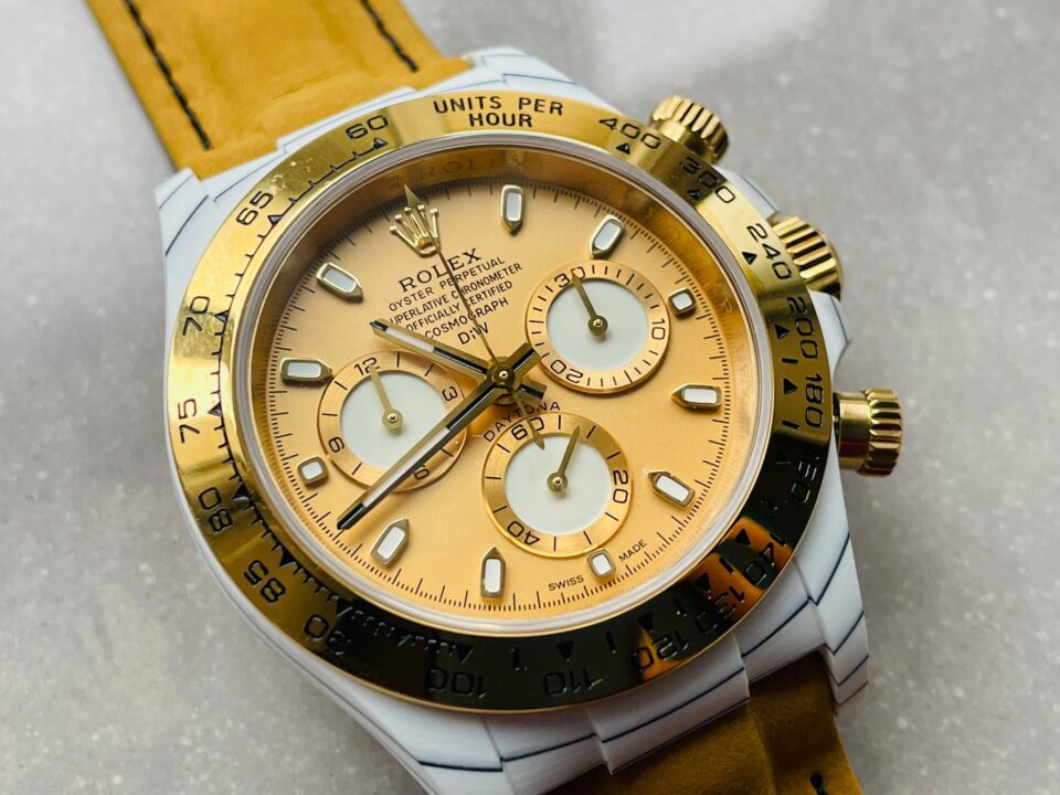 DIWF Factory 1:1 Daytona DIW White Carbon/YG Best Edition Gold Dial A7750