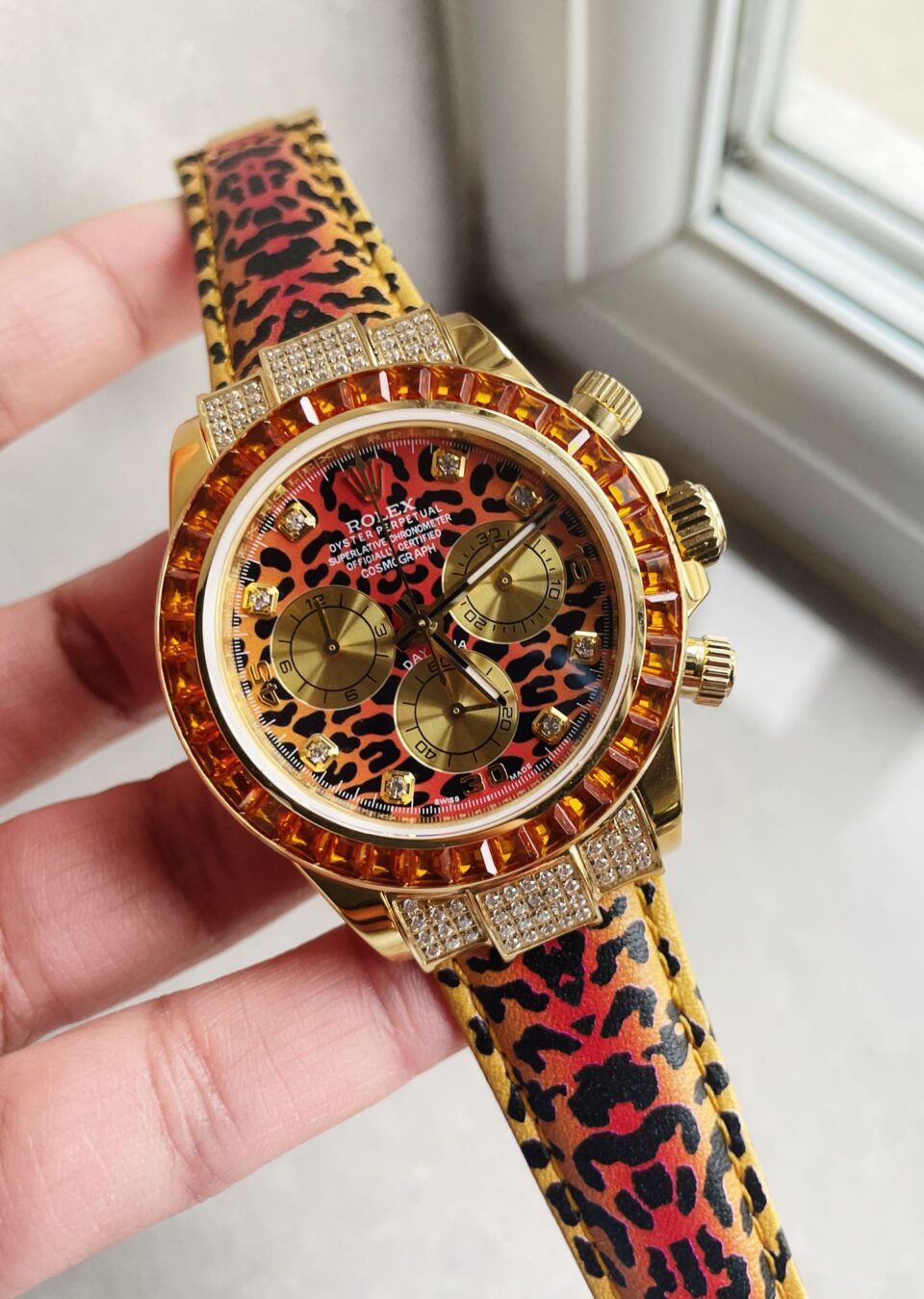 JH factory 1:1 Daytona 116598 SACO ‘Leopard’ Leopard print Dial Leopard print Leather Strap