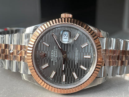 VSF Factory 1:1 Datejust 41mm 126331 904L RG/SS Fltued Bezel Pattern Motif Grey Dial Stick VS3235