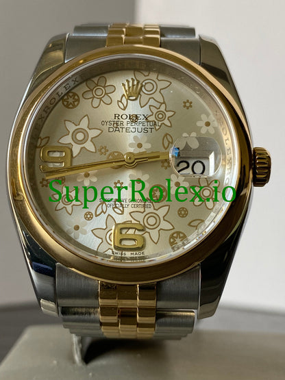 Datejust 36 Yellow Gold Silver Floral Motif Dial Ref.116203