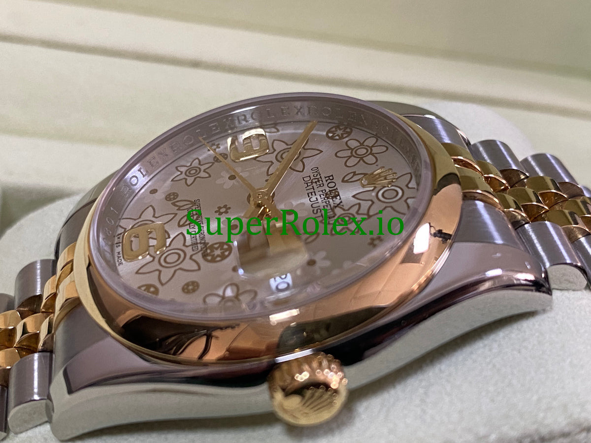 Datejust 36 Yellow Gold Silver Floral Motif Dial Ref.116203